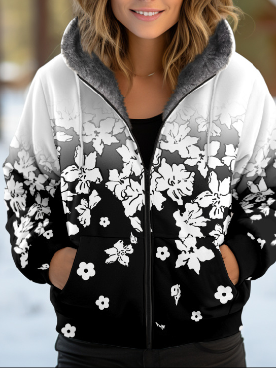 Loose Hoodie Long Sleeve Floral Casual Regular Jacket