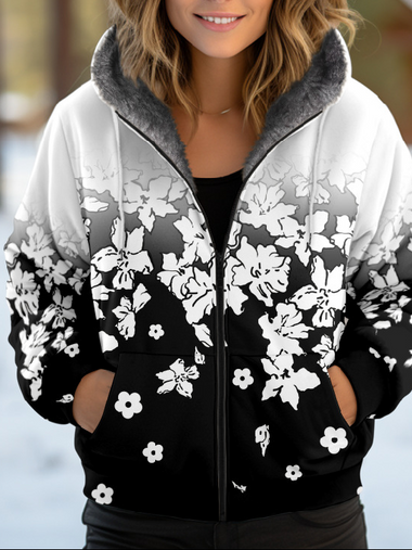 Loose Hoodie Long Sleeve Floral Casual Regular Jacket