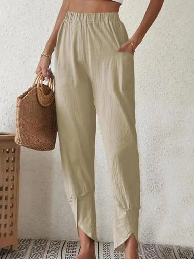 Casual Plain Pocket Stitching Loose Long Pants