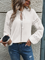 Casual Long Sleeve V Neck Plain Loose Regular Shirt