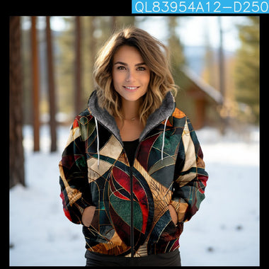 Loose Hoodie Long Sleeve Geometric Casual Regular Jacket