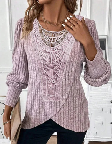 Long Sleeve Crew Neck Plain Casual Regular Blouse