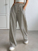 Casual Striped Pocket Stitching Loose Long Pants