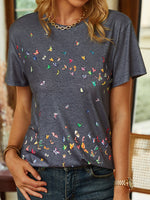 Loose Short Sleeve Crew Neck Butterfly Casual Regular T-Shirt