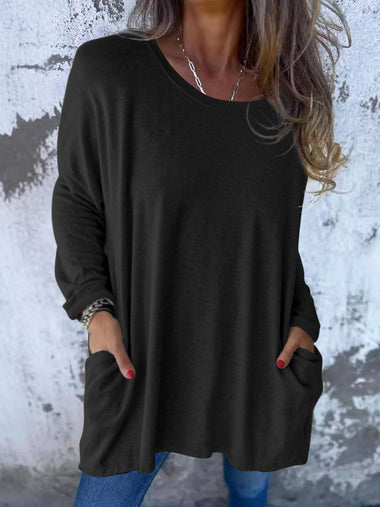 Casual Long Sleeve V Neck Plain Loose Mid-Long Sweater