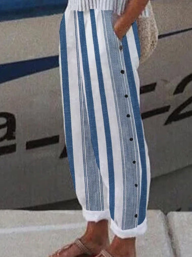 Vacation Striped Loose Long Pants