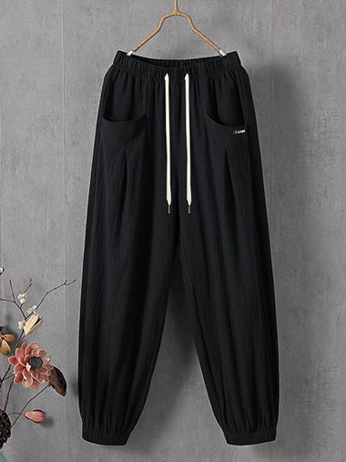 Plus Size Casual Plain Pocket Stitching Loose Ankle Pants