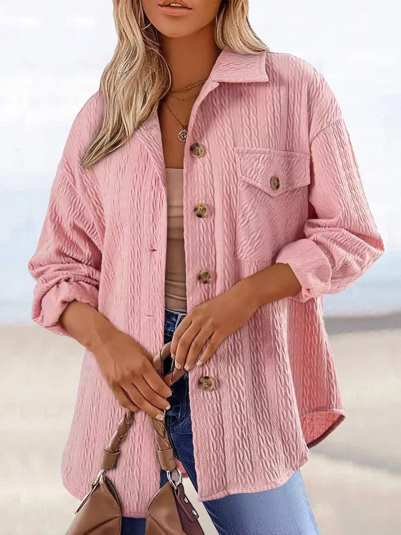 Loose Shirt Collar Long Sleeve Plain Jacquard Casual Regular Jacket