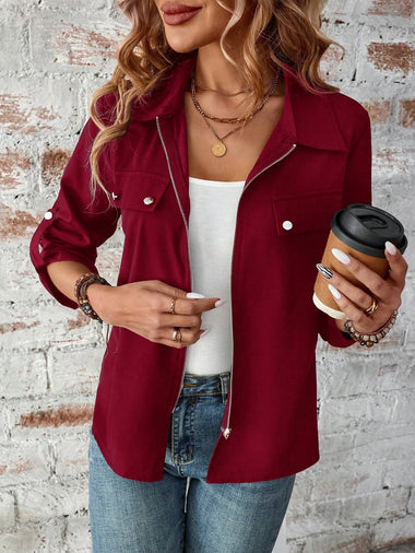 Loose Long Sleeve Plain Zipper Casual Regular Jacket