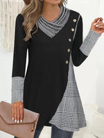 Loose Long Sleeve Plaid Irregular Craftsmanship Casual Mid-Long Blouse