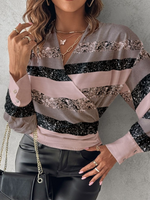 Casual Long Sleeve V Neck Geometric Regular Blouse