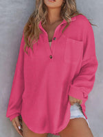 Casual Long Sleeve V Neck Plain Loose Regular Sweatshirt