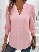 Casual Long Sleeve V Neck Plain Regular T-Shirt