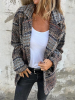 Loose Shawl Collar Long Sleeve Plaid Casual Mid-Long Coat