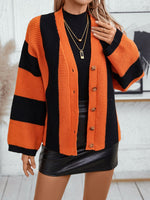 Casual Long Sleeve Striped Loose Mid-Long Sweater