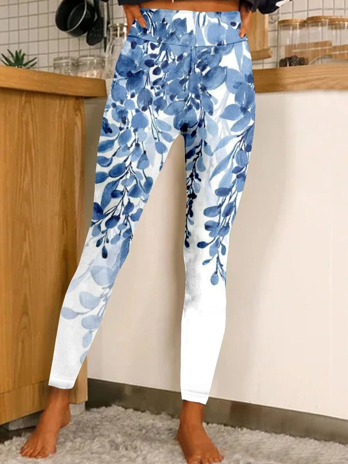 Plus Size Casual Leaf Tight Long Leggings