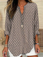 Casual Long Sleeve V Neck Geometric Loose Regular Blouse