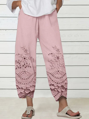 Plus Size Casual Floral Pocket Stitching Loose Long Pants