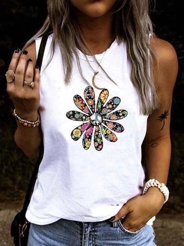 Casual Sleeveless Crew Neck Floral Loose Regular Cami