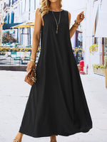 Elegant Sleeveless Crew Neck Plain Maxi Dress