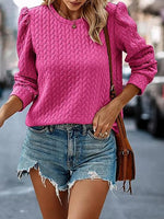 Casual Long Sleeve Crew Neck Plain Loose Regular Blouse