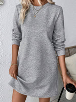 Casual Long Sleeve Crew Neck Plain Midi Dress