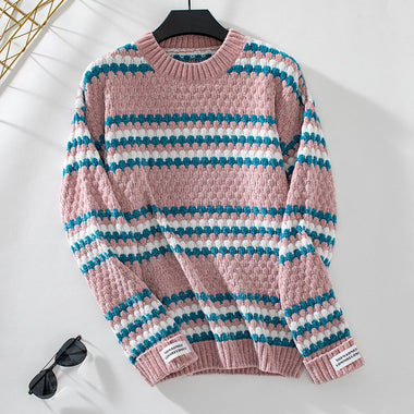 Casual Long Sleeve Crew Neck Striped Loose Regular Sweater