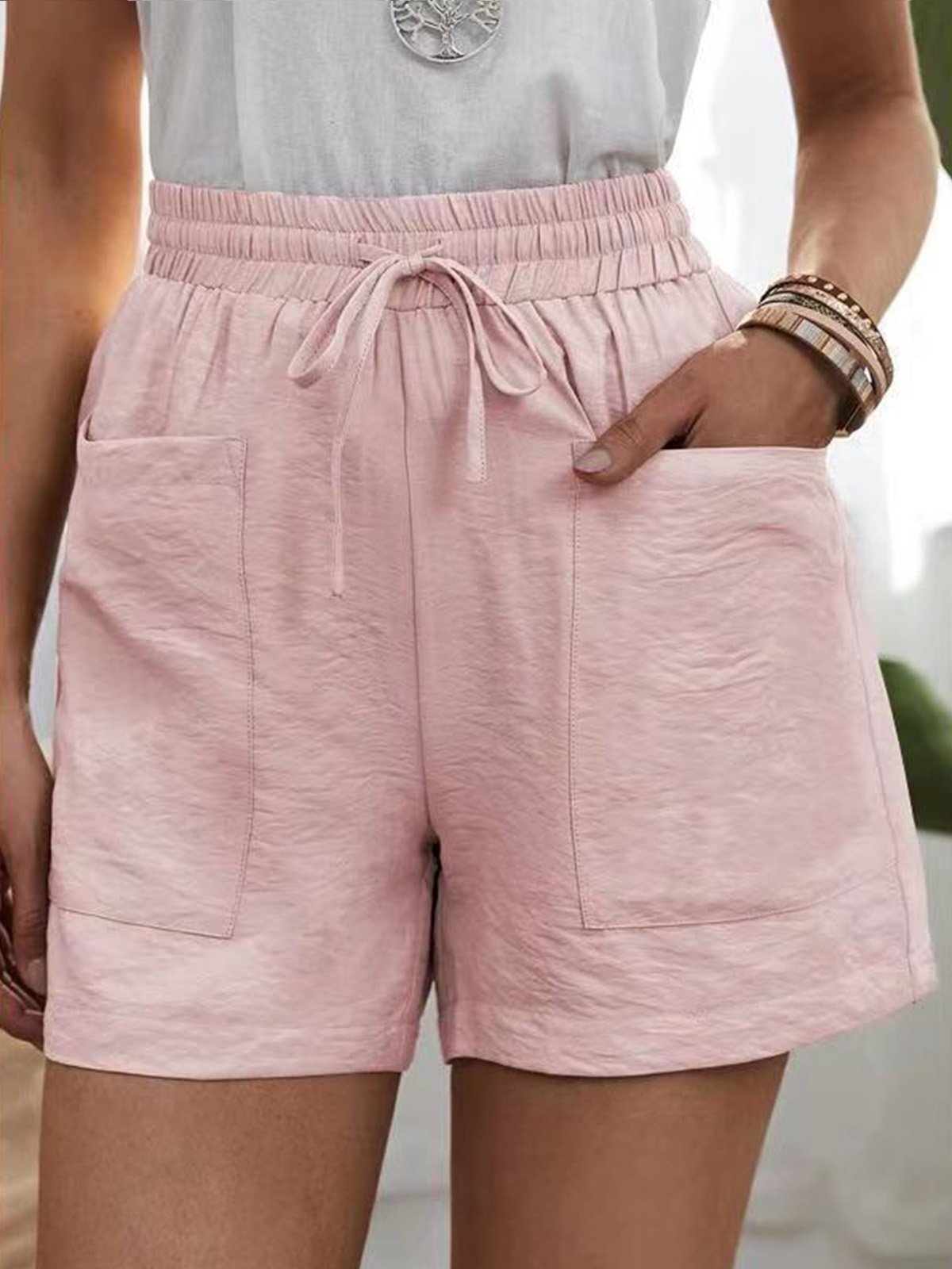 Plus Size Casual Plain Loose Shorts