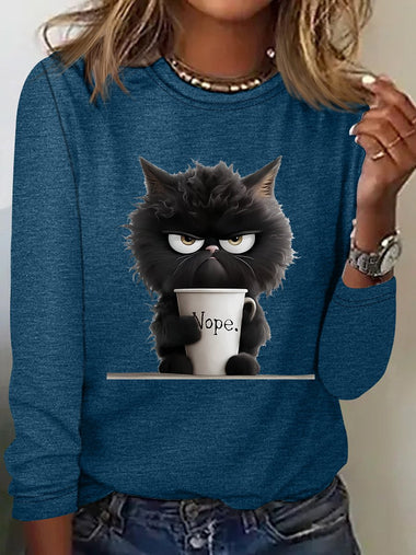 Loose Long Sleeve Crew Neck Animal Casual Regular T-Shirt