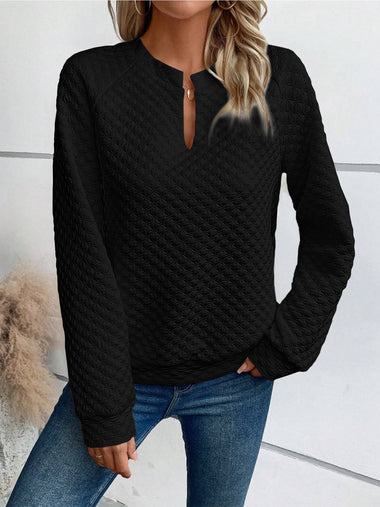 Casual Long Sleeve V Neck Plain Zipper Loose Regular Sweatshirt