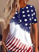 Loose Short Sleeve Crew Neck America Flag Casual Mid-Long Blouse