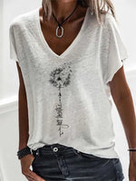 Loose Short Sleeve V Neck Dandelion Casual Regular T-Shirt