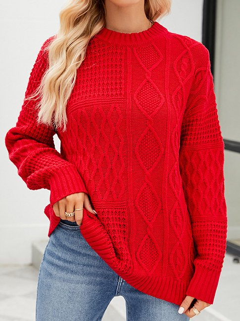 Casual Long Sleeve Crew Neck Plain Loose Regular Sweater