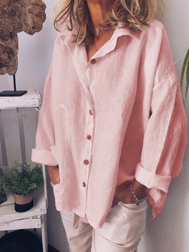 Vacation Long Sleeve V Neck Plain Loose Regular Shirt