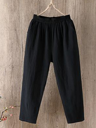 Plus Size Casual Solid Loose Long Pants