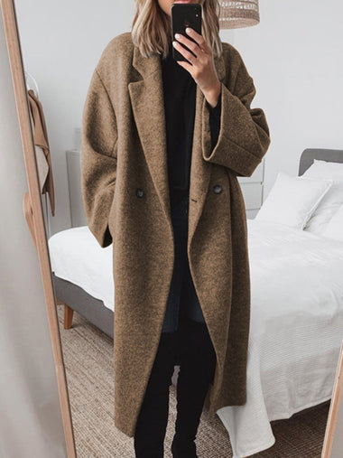 Shawl Collar Long Sleeve Solid With Pockets Basics Long Coat