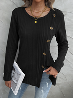 Casual Long Sleeve Crew Neck Plain Loose Regular Blouse