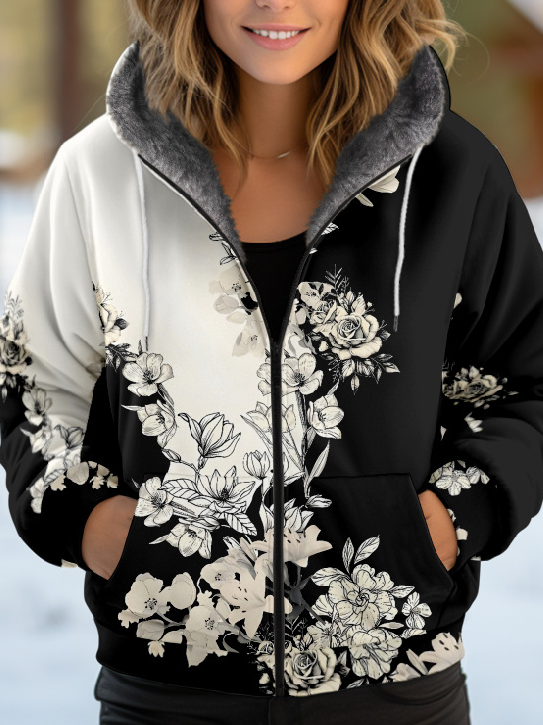 Loose Hoodie Long Sleeve Ethnic Floral Casual Regular Jacket