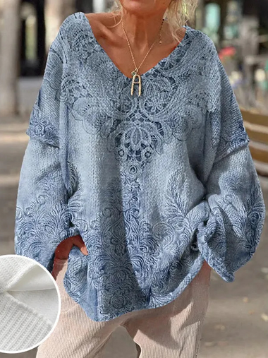 Loose Long Sleeve V Neck Geometric Casual Regular Sweater