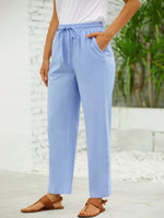 Casual Plain Drawstring Loose Long Pants