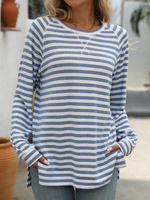 Casual Long Sleeve Crew Neck Striped Loose Regular Blouse