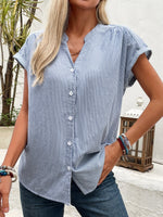 Loose Short Sleeve V Neck Striped Casual Regular Blouse