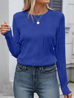 Casual Long Sleeve Crew Neck Plain Loose Regular Blouse