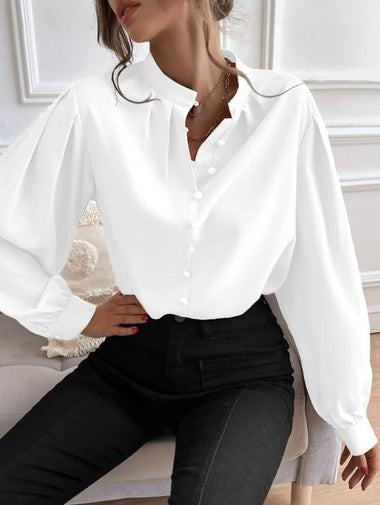 Casual Long Sleeve V Neck Plain Regular Blouse