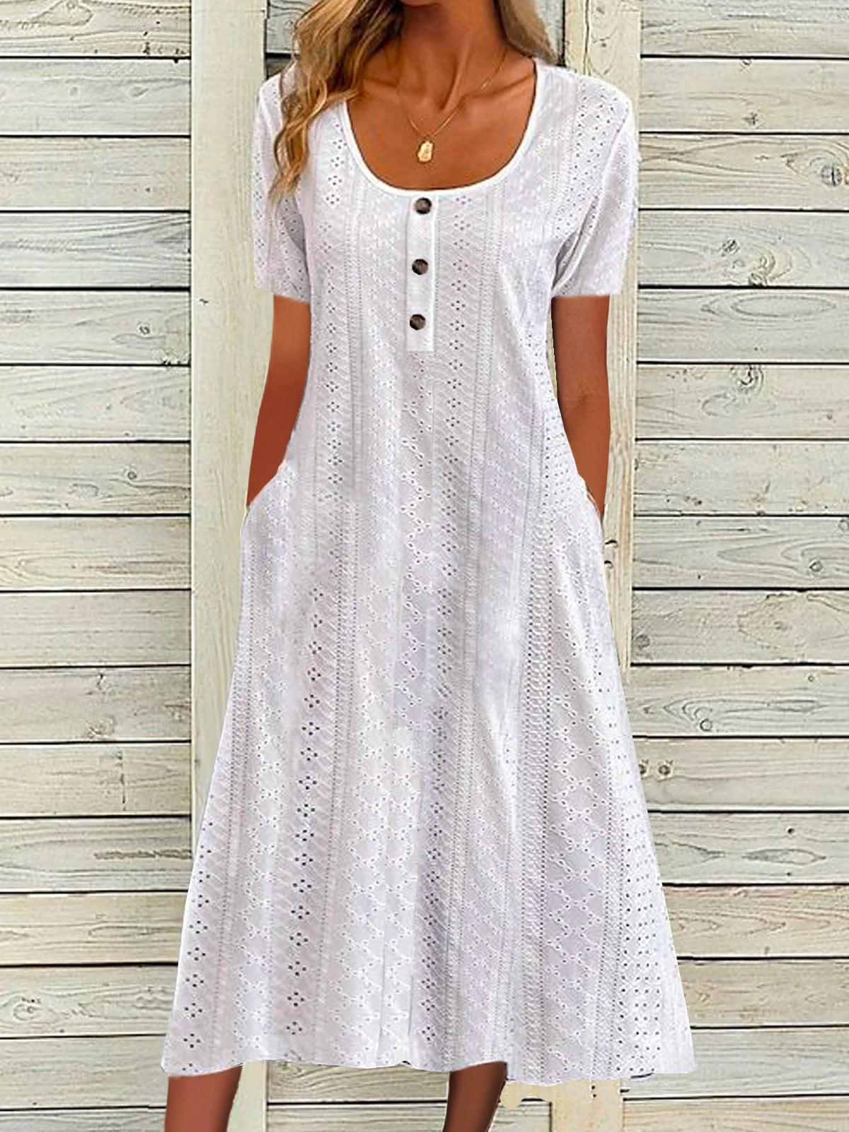 Casual Short Sleeve Crew Neck Plain Loose Maxi Dress