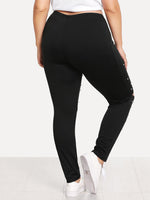 Plus Pearl Beading Ripped Knee Leggings