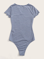 V-cut Neck Patch Pocket Striped Bodysuit