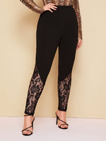 Plus Solid Lace Insert Sheer Leggings