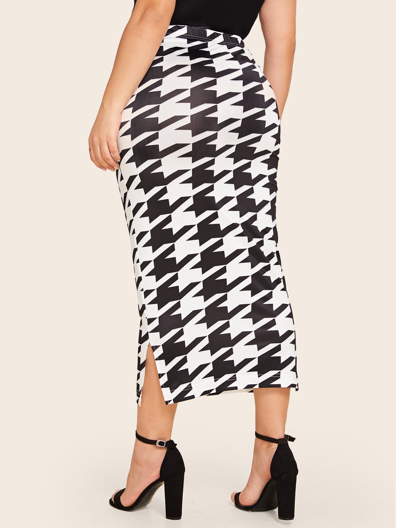 Plus Split Side Houndstooth Bodycon Skirt