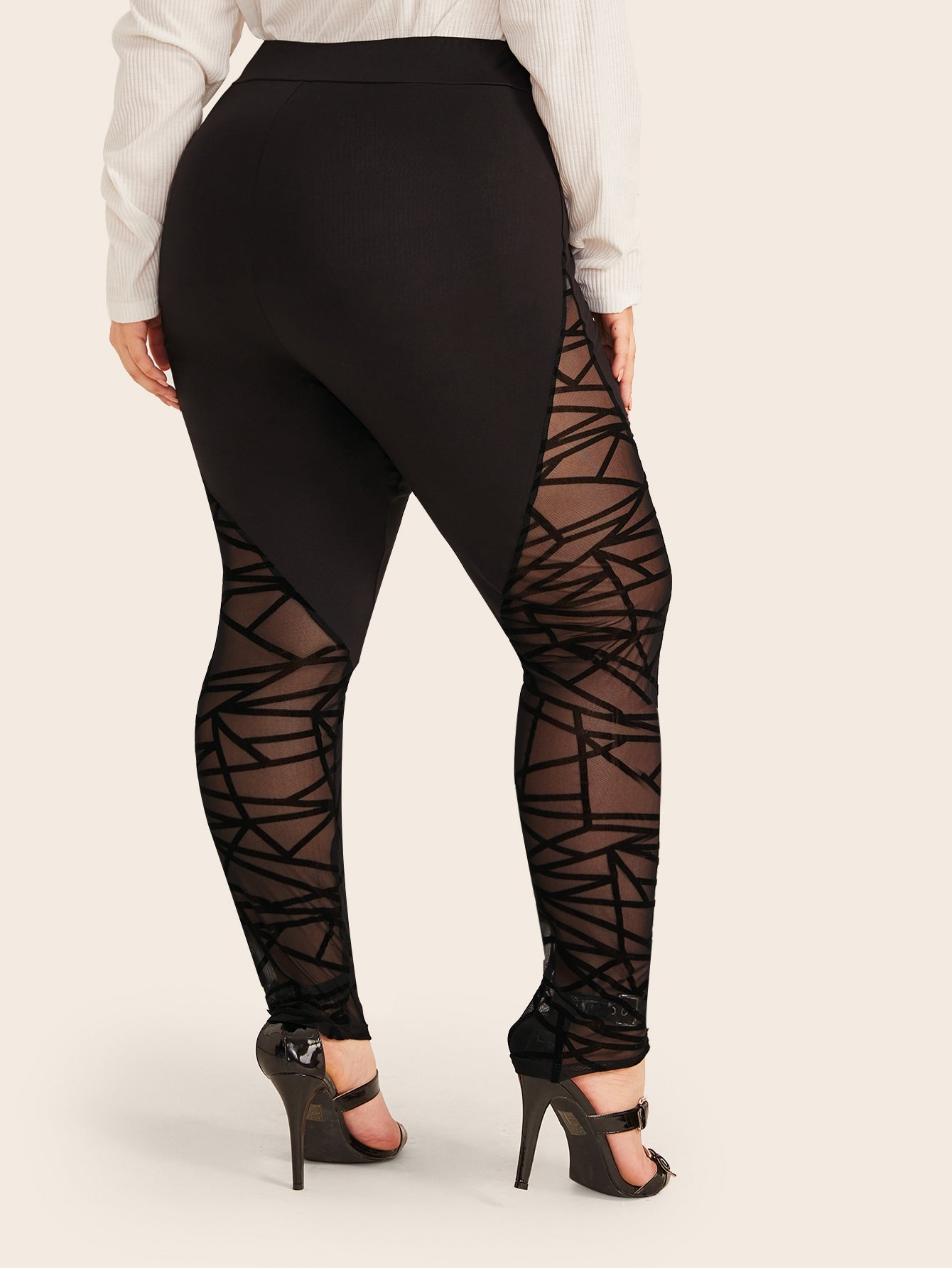 Plus Geo Flocked Mesh Insert Leggings